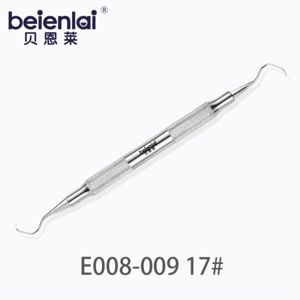 Benlai Dental Curette E008-009 KXS 17#, Double End Curved Tips, φ8 Hollow Round Handle, For Distal Subgingival Scaling of Posterior Teeth